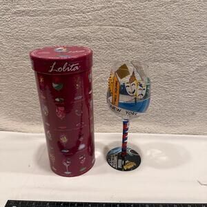 Lolita New York Painted Wine Glass with Decorative Tin - Red, Blue, Yellow